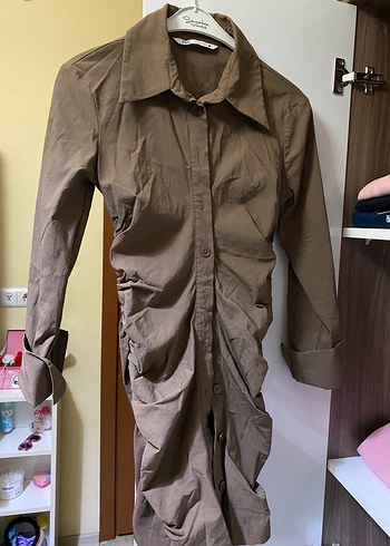 Kahverengi Uzun Kollu Midi Elbise - Görsel 8