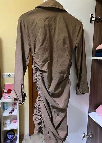 Kahverengi Uzun Kollu Midi Elbise - Görsel 4