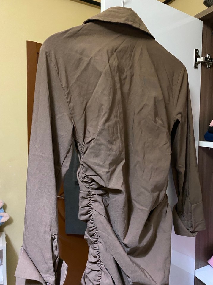 Kahverengi Uzun Kollu Midi Elbise - Görsel 5