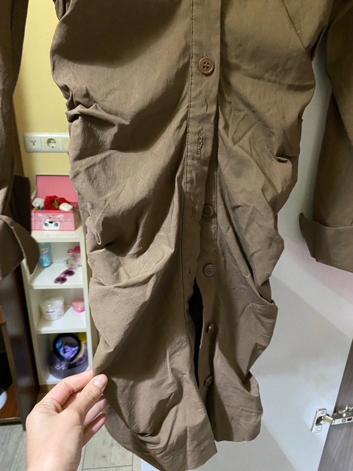 Kahverengi Uzun Kollu Midi Elbise - Görsel 3