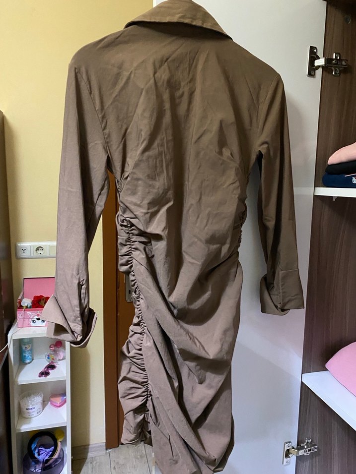 Kahverengi Uzun Kollu Midi Elbise - Görsel 4