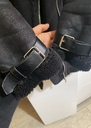Kürklü Siyah Deri Biker Ceket - Görsel 3