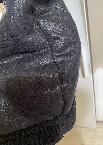 Kürklü Siyah Deri Biker Ceket - Görsel 4