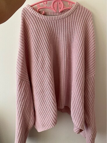 Bershka Pembe Oversize Yarasa kol örme kazak