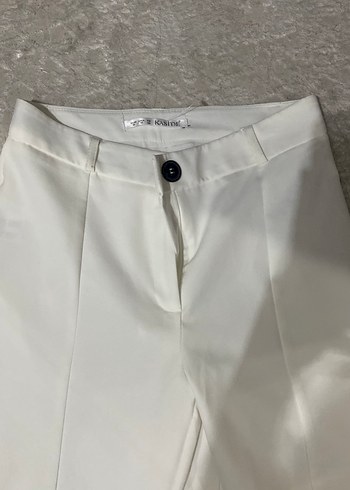 Beyaz Kadın Kumaş Pantolon Midi Boy - Görsel 2