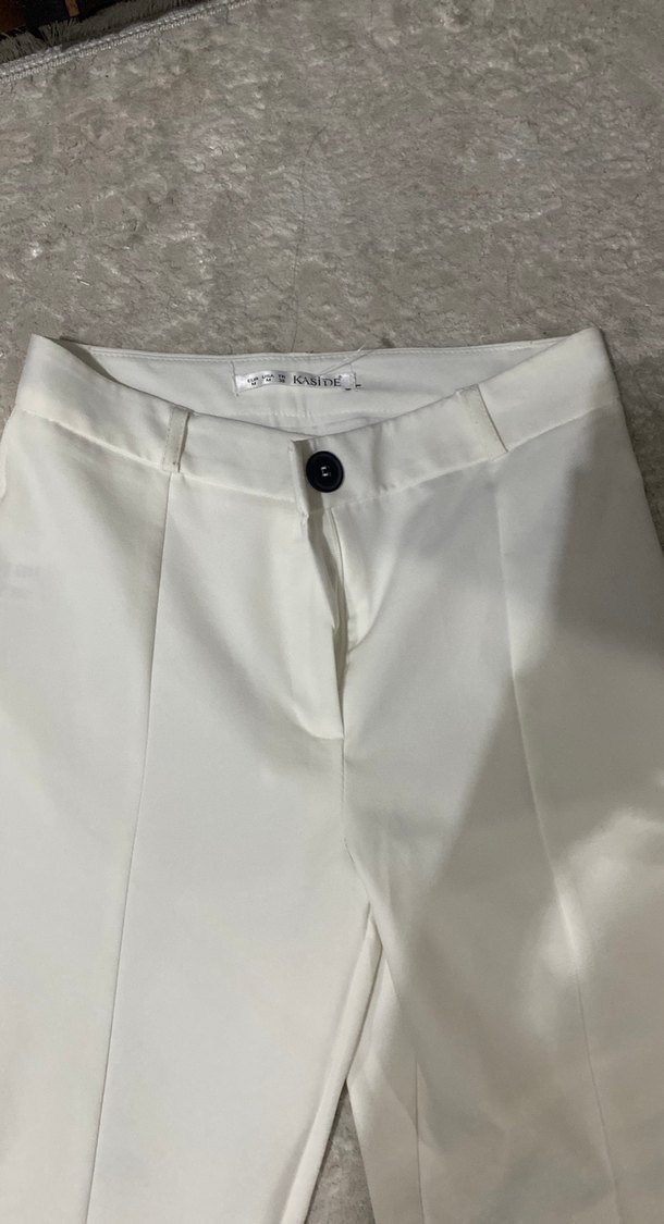 Beyaz Kadın Kumaş Pantolon Midi Boy - Görsel 2