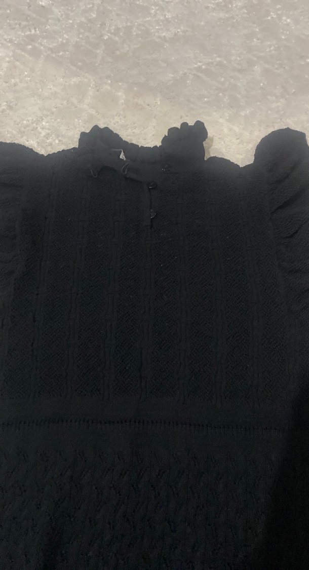 Fırfırlı Siyah Kadın Triko Süveter - Görsel 2