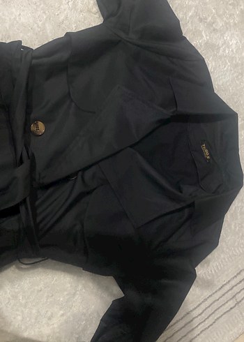 Siyah Uzun Keten Kadın Trençkot - Görsel 4