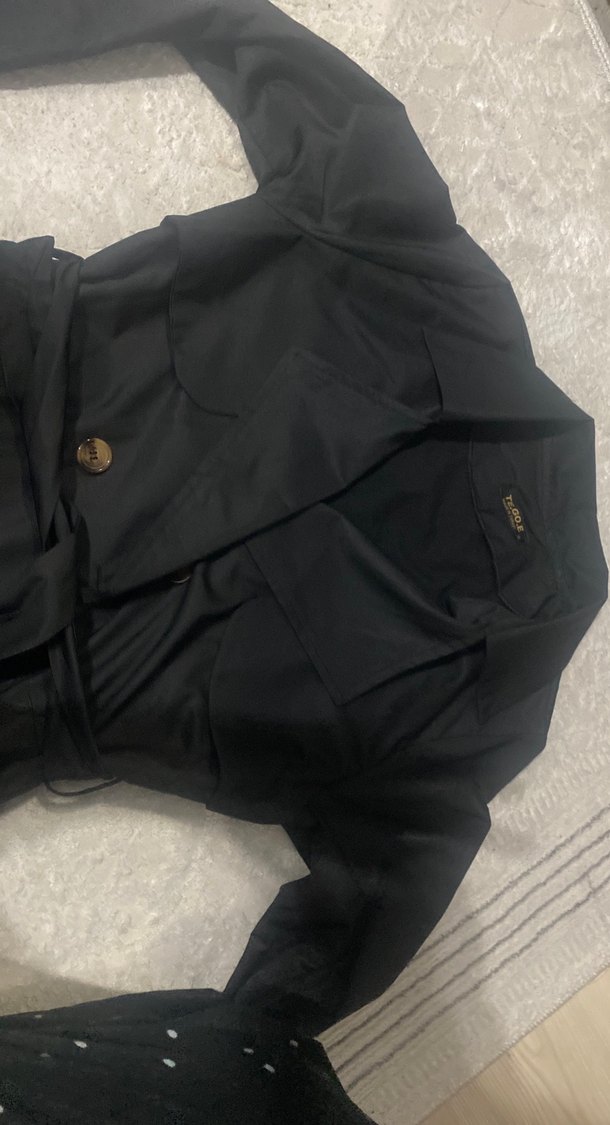 Siyah Uzun Keten Kadın Trençkot - Görsel 4