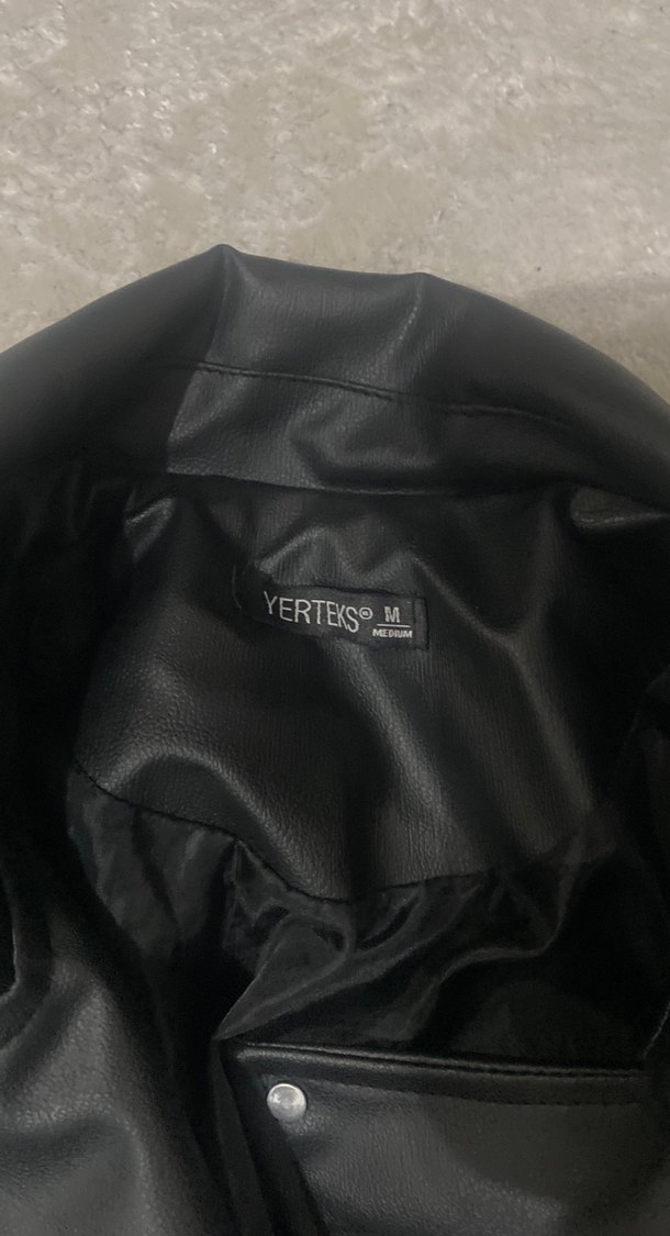 Kadın Siyah Deri Kemerli Biker Ceket - Görsel 3