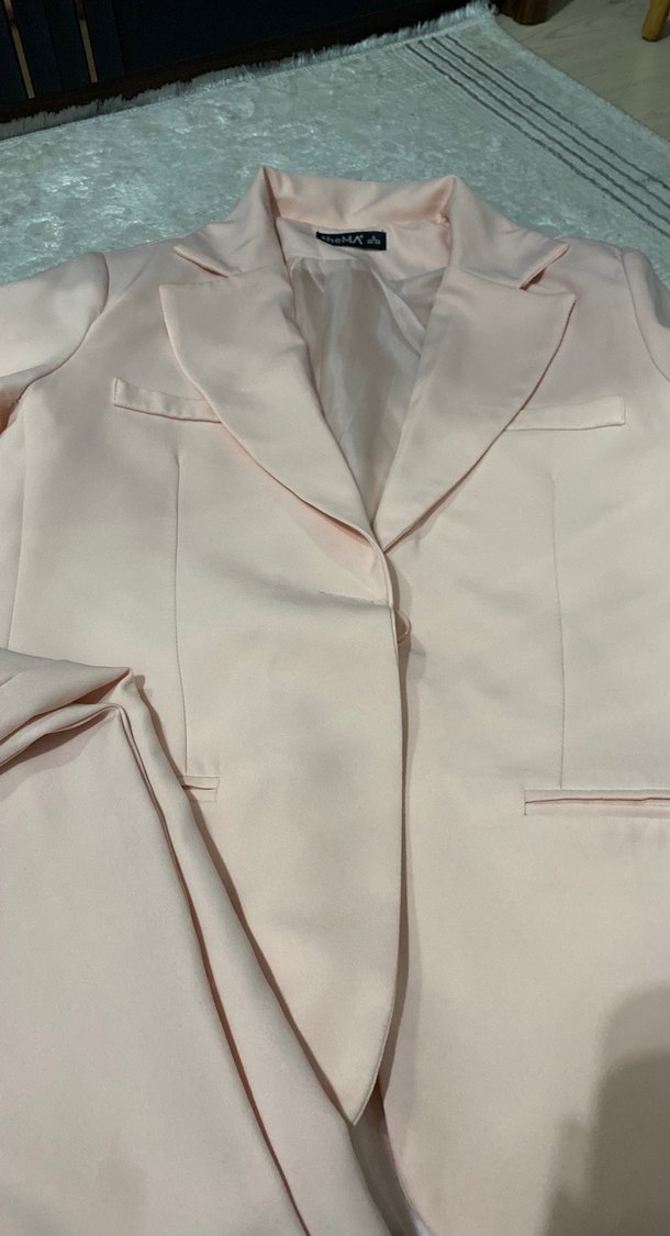 Pembe Saten Görünümlü Uzun Kadın Blazer - Görsel 2