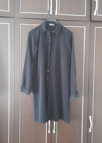 Düğmeli Siyah Kadın Uzun tunik