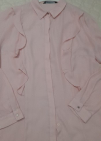Pembe Fırfırlı Uzun Kollu Gömlek