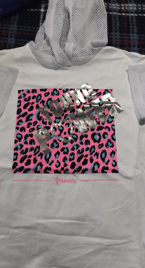 Kız Çocuk Kapüşonlu Baskılı Tişört - Görsel 2