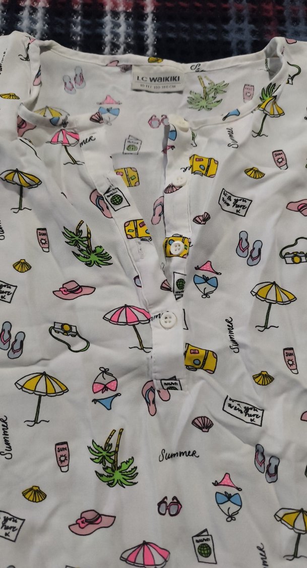 Çok Renkli Desenli kız çocuk gömlek - Görsel 3