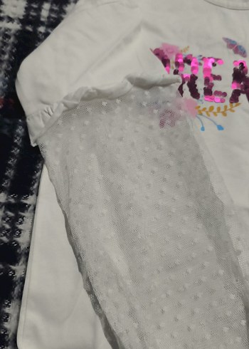 Kız Çocuk Beyaz Uzun Kollu Dantel Detaylı Tişört - Görsel 3