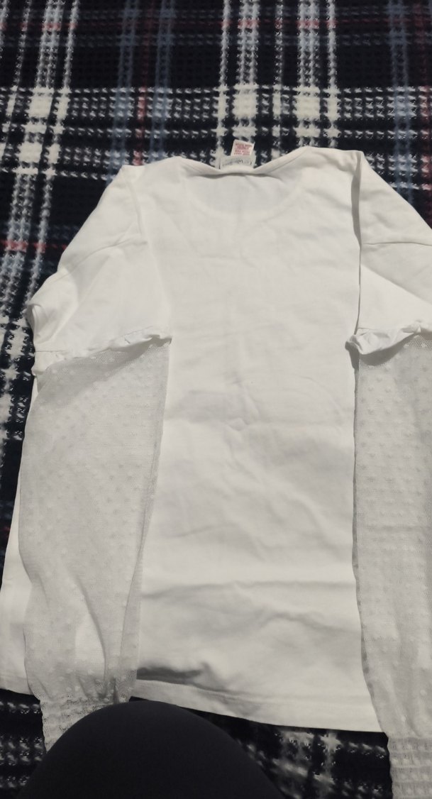 Kız Çocuk Beyaz Uzun Kollu Dantel Detaylı Tişört - Görsel 5