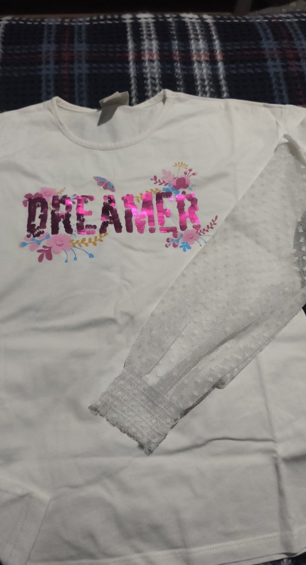 Kız Çocuk Beyaz Uzun Kollu Dantel Detaylı Tişört - Görsel 2