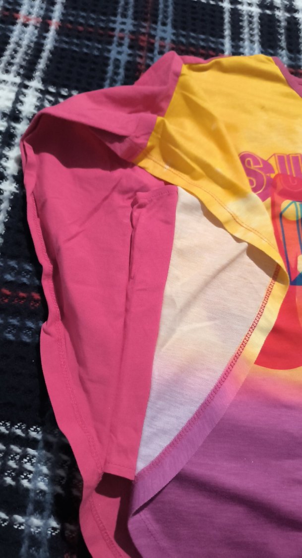 Renkli Disney baskılı kız çocuk panço t-shirt - Görsel 3