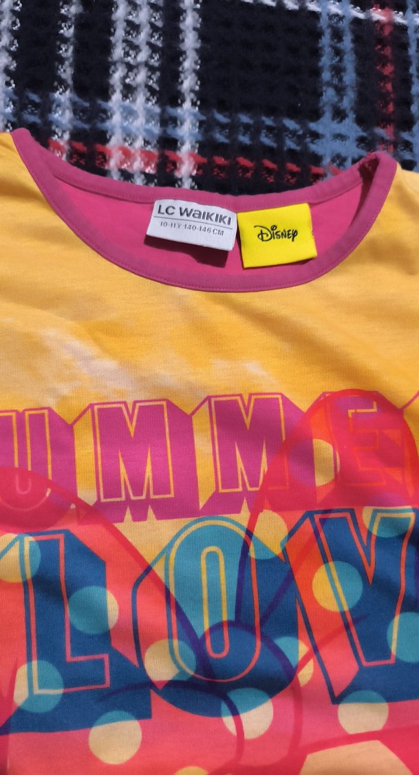 Renkli Disney baskılı kız çocuk panço t-shirt - Görsel 4