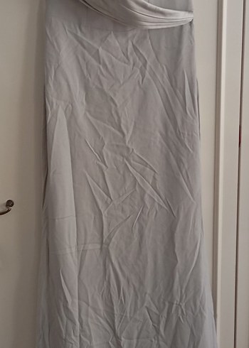 Bej Drapeli Uzun Straplez Abiye Elbise - Görsel 4