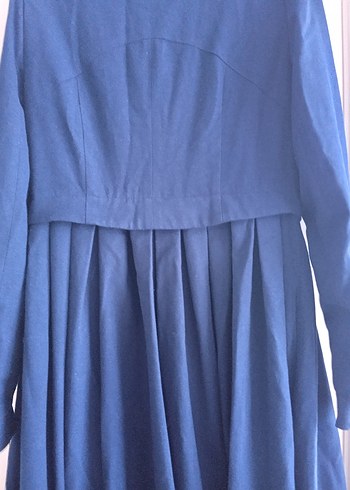 Lacivert Kadın Düğmeli Uzun Kaban - Görsel 6