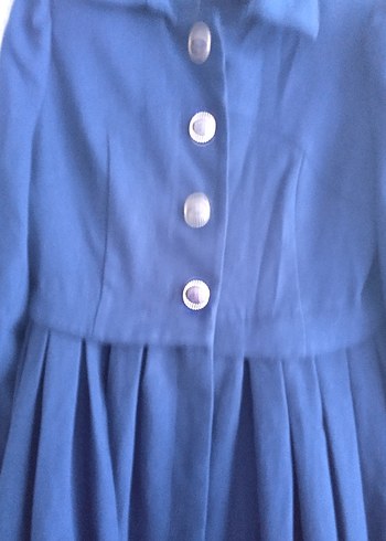 Lacivert Kadın Düğmeli Uzun Kaban - Görsel 2