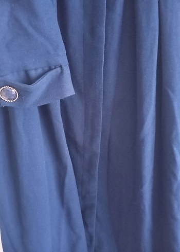 Lacivert Kadın Düğmeli Uzun Kaban - Görsel 4