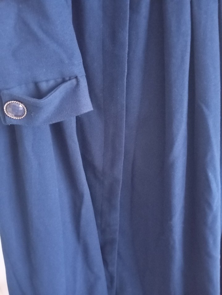 Lacivert Kadın Düğmeli Uzun Kaban - Görsel 4