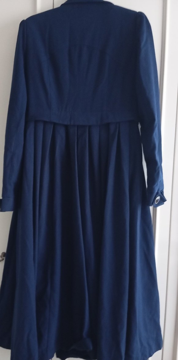 Lacivert Kadın Düğmeli Uzun Kaban - Görsel 5