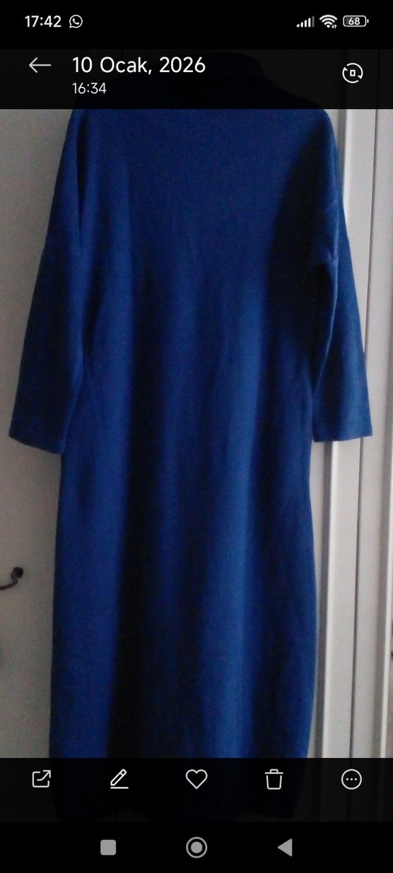 Kadın Mavi Uzun Kollu Salaş Elbise - Görsel 2