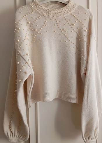 İnci İşlemeli Krem Triko Kazak - Görsel 7