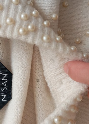İnci İşlemeli Krem Triko Kazak - Görsel 3