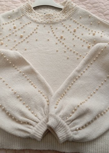 İnci İşlemeli Krem Triko Kazak - Görsel 5