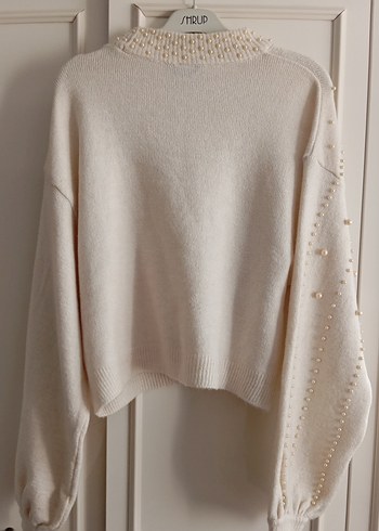 İnci İşlemeli Krem Triko Kazak - Görsel 6