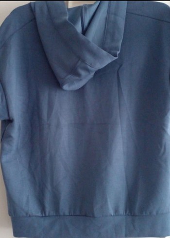 Kadın Mavi V Yaka Kısa Kollu Sweatshirt - Görsel 2