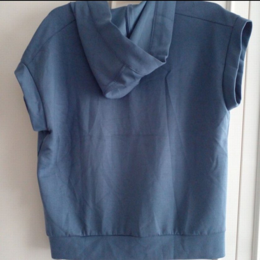 Kadın Mavi V Yaka Kısa Kollu Sweatshirt - Görsel 2