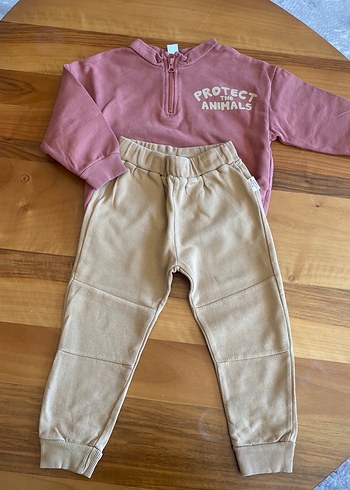 Kız Çocuk Pastel Kahverengi Sweatshirt ve Eşofman
