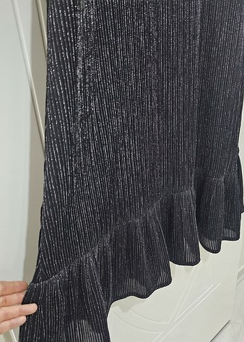 Simli Siyah Uzun Kollu Kadın Elbise - Görsel 4