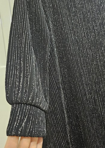 Simli Siyah Uzun Kollu Kadın Elbise - Görsel 3