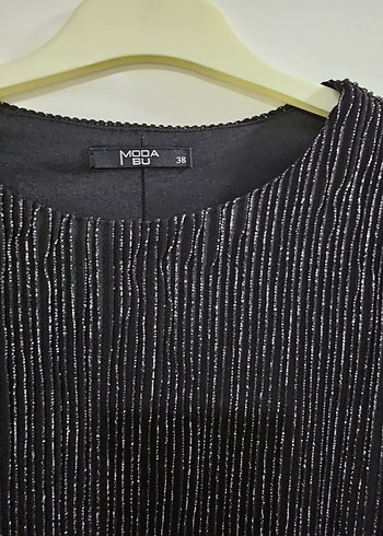 Simli Siyah Uzun Kollu Kadın Elbise - Görsel 5