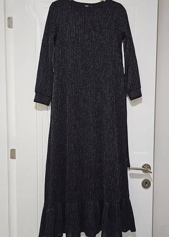 Simli Siyah Uzun Kollu Kadın Elbise - Görsel 2