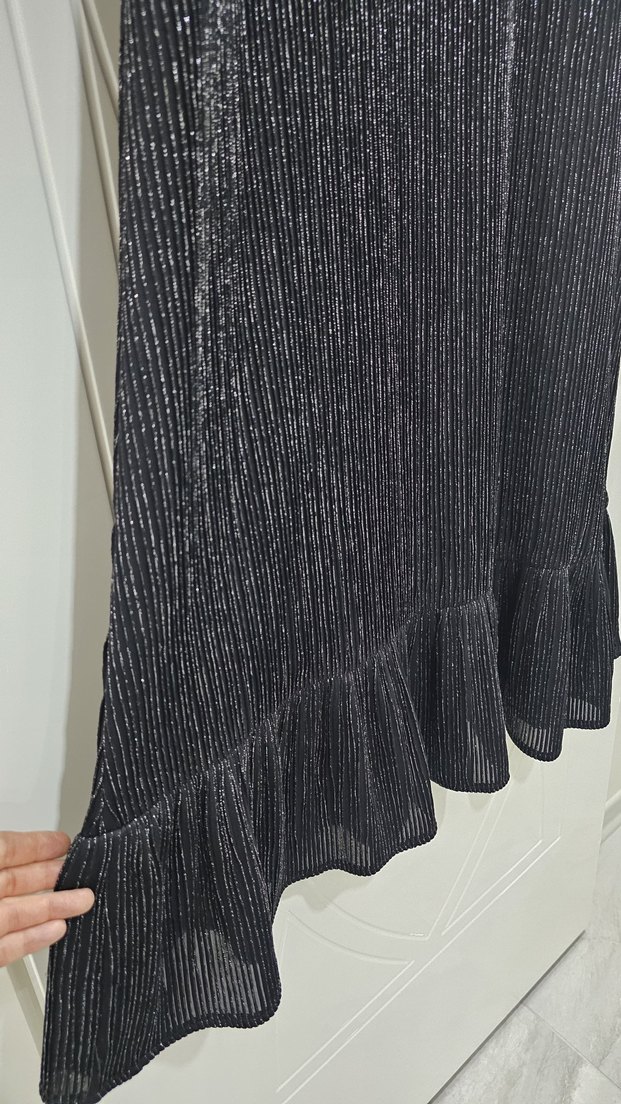 Simli Siyah Uzun Kollu Kadın Elbise - Görsel 4