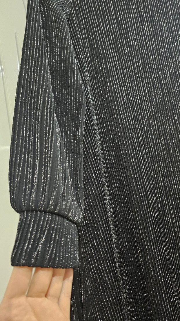 Simli Siyah Uzun Kollu Kadın Elbise - Görsel 3