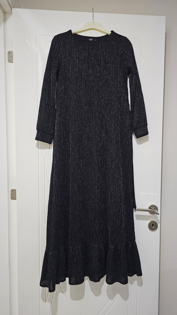 Simli Siyah Uzun Kollu Kadın Elbise - Görsel 2