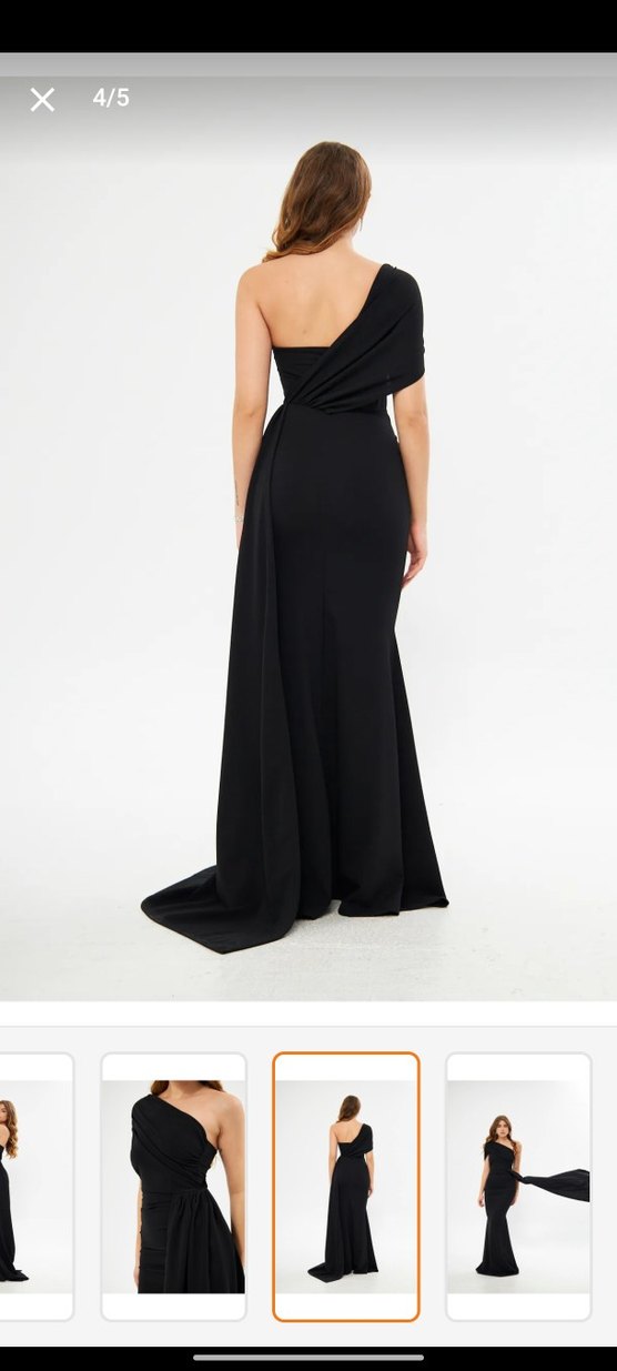 Siyah Drapeli Tek Omuz Abiye Elbise - Görsel 2