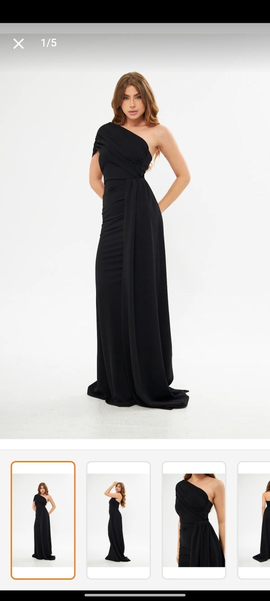 Siyah Drapeli Uzun Straplez Kadın Elbise - Görsel 2