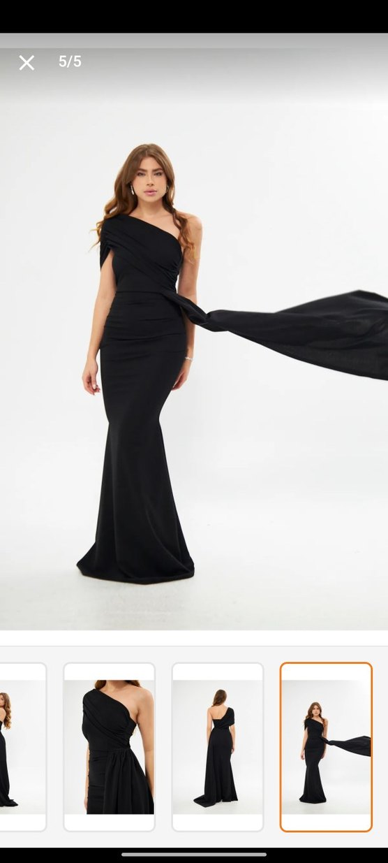 Siyah Drapeli Uzun Straplez Kadın Elbise - Görsel 4