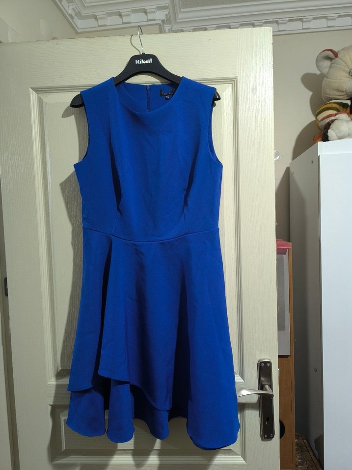 Mavi Kolsuz Midi Elbise - Görsel 4