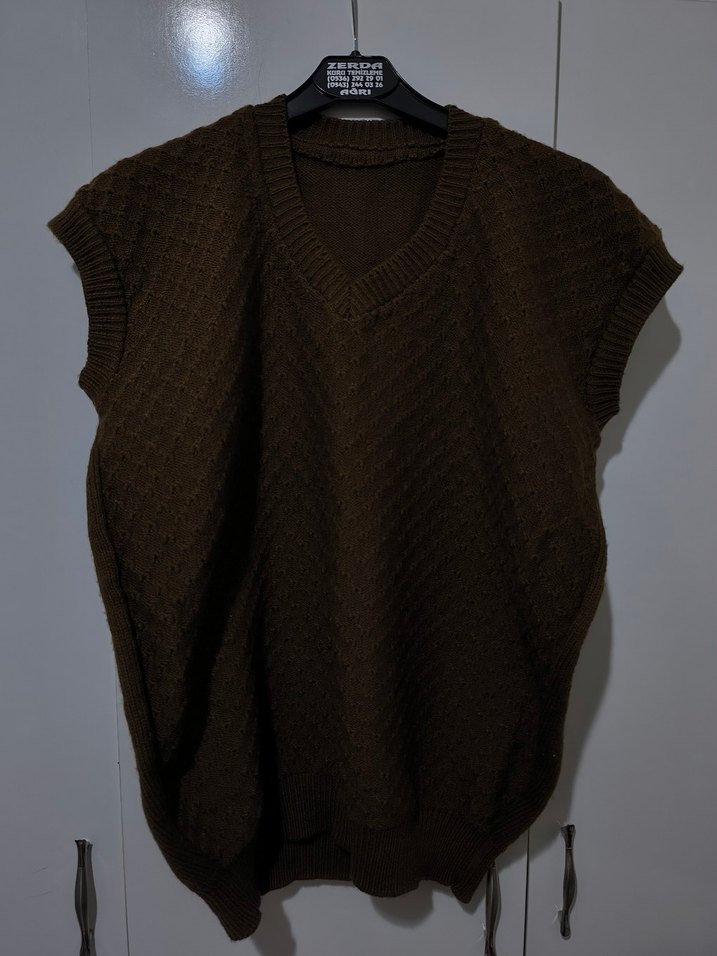 Kahverengi Örgü Kadın Süveter - Görsel 2